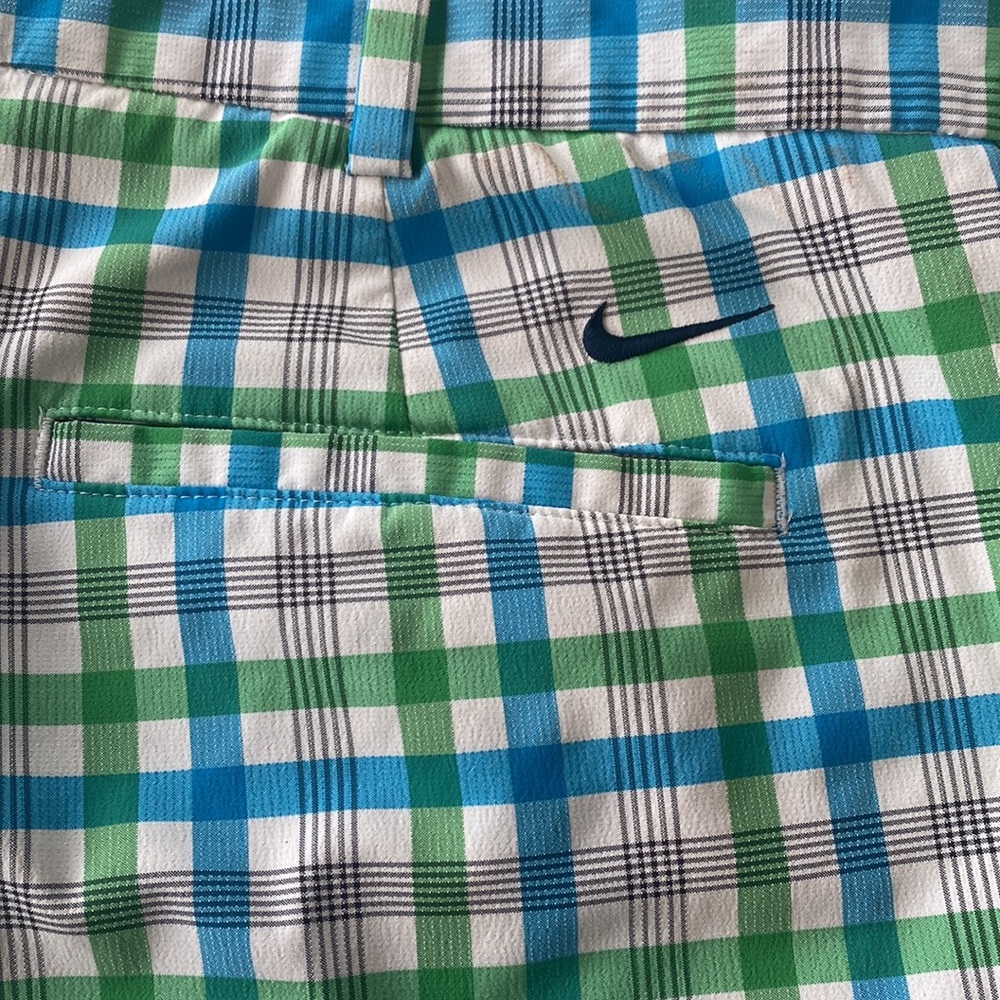 Nike Dri Fit Golf Shorts Vibrant Blue/Green/White colored Check Mens Sz.35 EUC - Picture 7 of 9